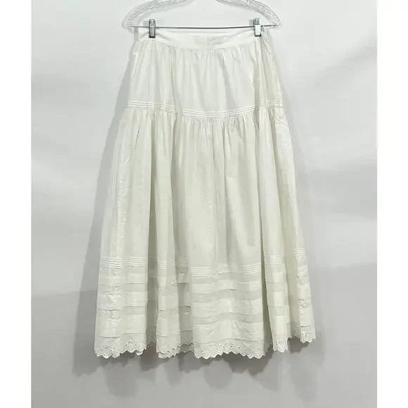 DOEN Sz M Medium Sebastiane Skirt Midi Scalloped Ivory Powder A-Line - Picture 14 of 16